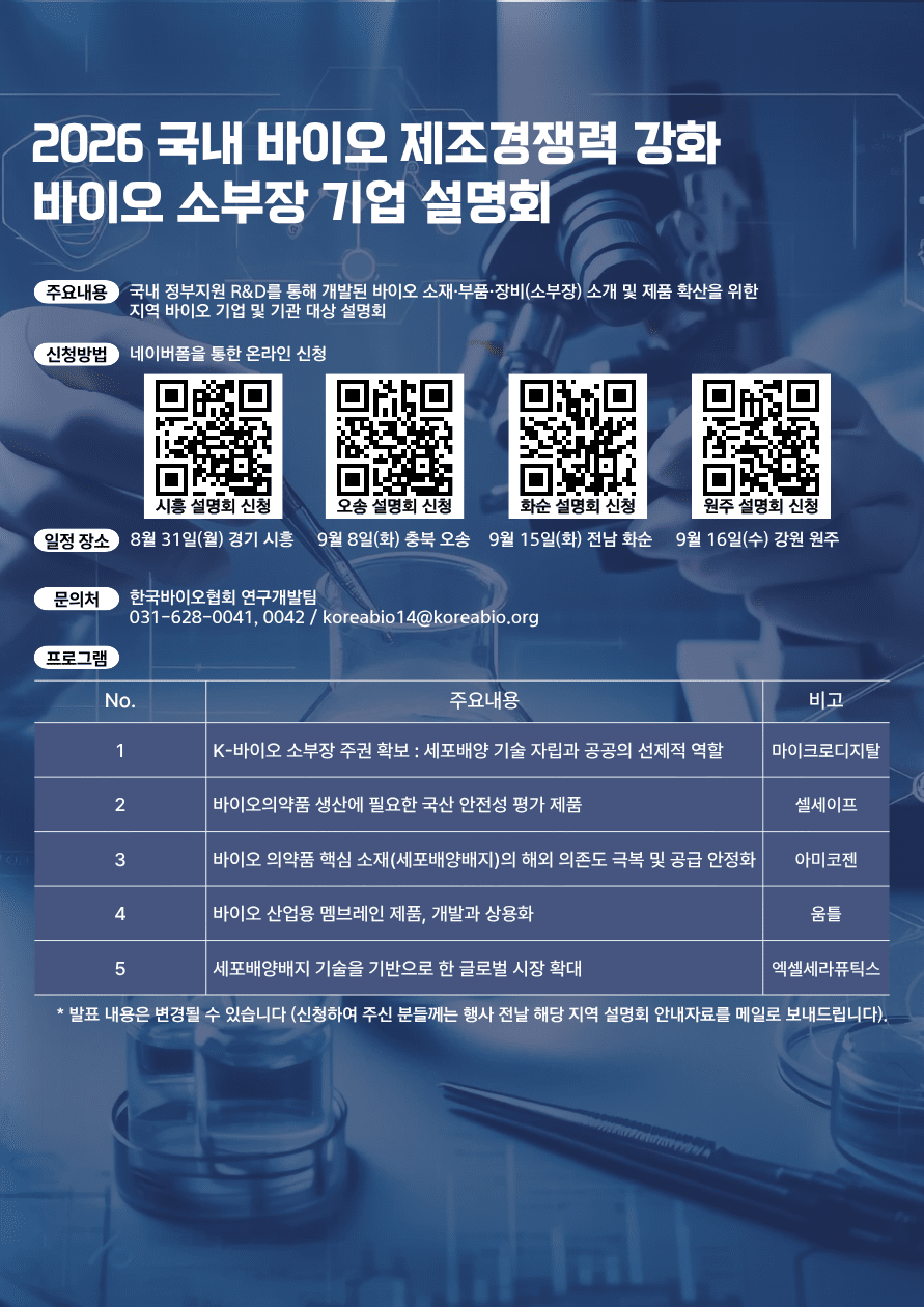 한국바이오협회, 바이오의약품 소부장 국산화...전국 4대 거점서 현장 ... - 뉴스 썸네일 이미지